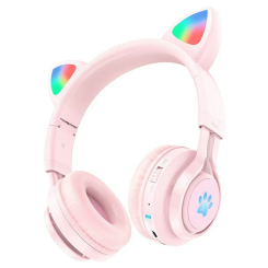 Портативні колонки та навушники - Бездротові навушники з мікрофоном котячі вушка Hoco W39 bluetooth 5.3 AUX 10H RGB Pink (1767877628)