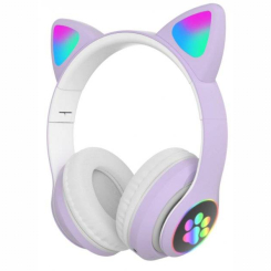 Портативні колонки та навушники - Повнорозмірні навушники бездротові Cat Headset M23 Bluetooth з RGB підсвічуванням та котячими вушками Purple (CPK 7695/2)