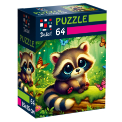 Пазли - Пазли De.tail Єнот з метеликами 64 деталі (DT1234-12) Пазли - Пазли De.tail Єнот з метеликами 64 деталі (DT1234-12)