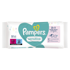 Пелюшки та серветки - Вологі серветки Pampers Sensitive 52 шт (8001841041391) Пелюшки та серветки - Вологі серветки Pampers Sensitive 52 шт (8001841041391)