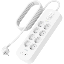 Павербанки - Подовжувач-фільтр мережевий Belkin 8хТип F 3x1 5мм кв 16А USB-C/USB-C 30Вт 2м білий (SRB004VF2M) Павербанки - Подовжувач-фільтр мережевий Belkin 8хТип F 3x1 5мм кв 16А USB-C/USB-C 30Вт 2м білий (SRB004VF2M)