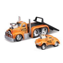 Транспорт і спецтехніка - Ігровий набір Muscle machines Трейлер-транспортер та машинка 1953 MACK B-61 Flatbed та 1941 Willys Couper Gassea (11532/4) Транспорт і спецтехніка - Ігровий набір Muscle machines Трейлер-транспортер та машинка 1953 MACK B-61 Flatbed та 1941 Willys Couper Gassea (11532/4)