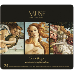 Канцтовари - Олівці MUSE Круглі Металева коробка 24 кольори (101M-24) Канцтовари - Олівці MUSE Круглі Металева коробка 24 кольори (101M-24)