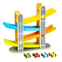 Автотреки - Ігровий набір Ecotoys Дерев'яний спуск з машинками (SAWT093-3) Автотреки - Ігровий набір Ecotoys Дерев'яний спуск з машинками (SAWT093-3)