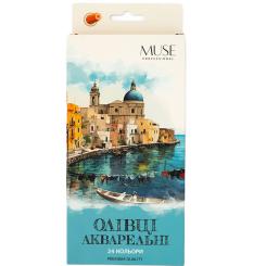 Канцтовари - Олівці акварельні MUSE Шестигранні з пензликом та чинкою 24 кольори (106M-24) Канцтовари - Олівці акварельні MUSE Шестигранні з пензликом та чинкою 24 кольори (106M-24)