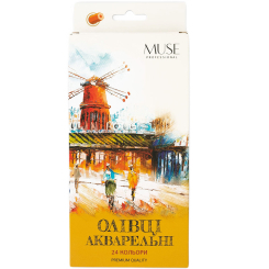 Канцтовари - Олівці акварельні MUSE Шестигранні з пензликом та чинкою 24 кольори (104M-24) Канцтовари - Олівці акварельні MUSE Шестигранні з пензликом та чинкою 24 кольори (104M-24)