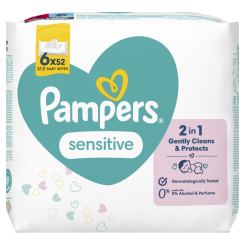 Пелюшки та серветки - Вологі серветки Pampers Sensitive 6x52 шт (8001841041452) Пелюшки та серветки - Вологі серветки Pampers Sensitive 6x52 шт (8001841041452)