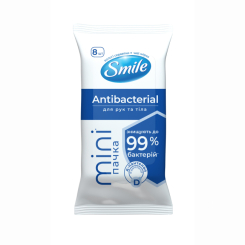 Антисептики і маски - Вологі серветки Smile mini Antibacterial з Д-пантенолом 8 шт (42504025) Антисептики і маски - Вологі серветки Smile mini Antibacterial з Д-пантенолом 8 шт (42504025)