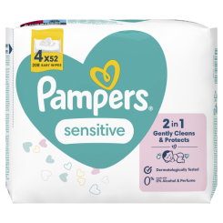 Пелюшки та серветки - Вологі серветки Pampers Sensitive 4x52 шт (8001841062624) Пелюшки та серветки - Вологі серветки Pampers Sensitive 4x52 шт (8001841062624)