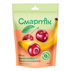 Солодощі - Фруктовий снек Smaty Мікс: банан слайси та вишня половинки 13 г (4820211260477) Солодощі - Фруктовий снек Smaty Мікс: банан слайси та вишня половинки 13 г (4820211260477)