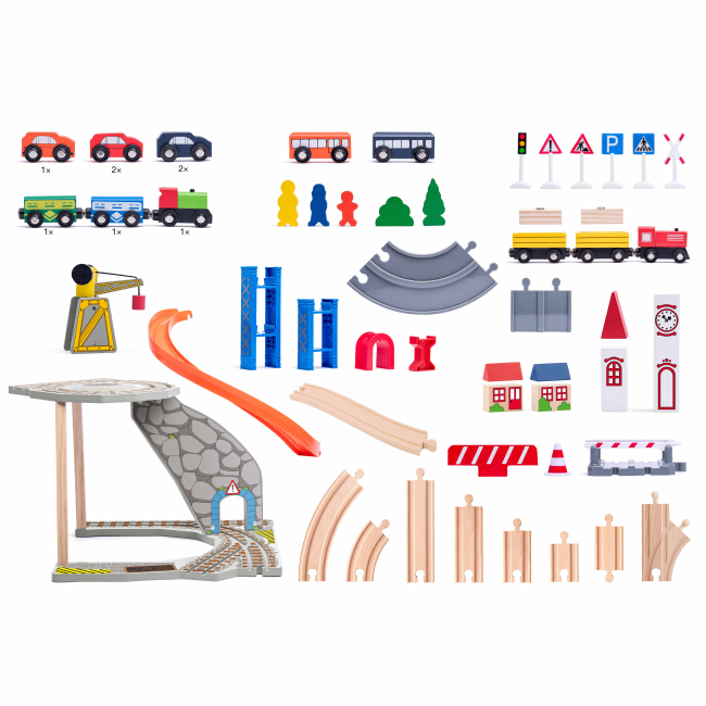 Залізниці та потяги - Ігровий набір Woody Залізнична колія з краном (90588)#3