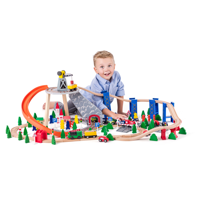 Залізниці та потяги - Ігровий набір Woody Залізнична колія з краном (90588)#4