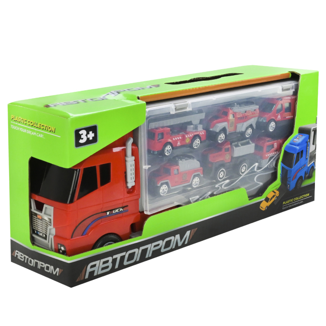 Транспорт і спецтехніка - Ігровий набір Автопром Трейлер із машинками (PS006-2)#4