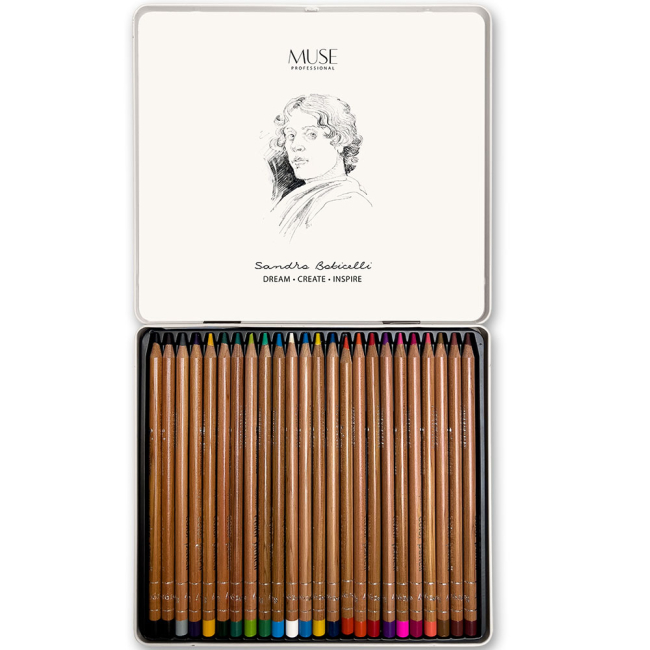 Канцтовари - Олівці MUSE Круглі Металева коробка 24 кольори (101M-24)#2