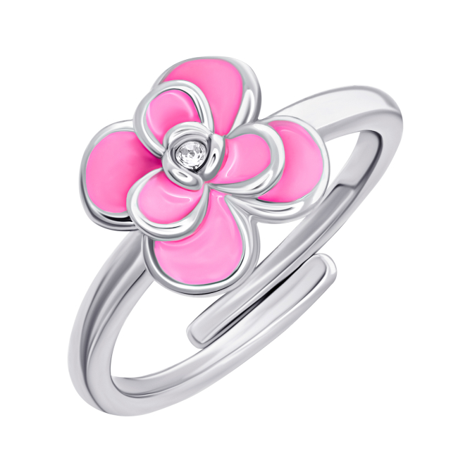 Ювелірні прикраси - Каблучка UmaUmi Flowers Піон з рожевою емаллю та фіанітом (2210000018419)#2