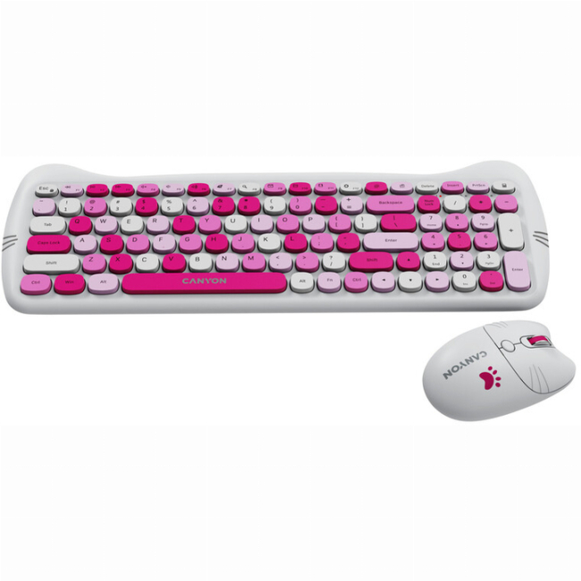 Клавіатура і миші - Комплект бездротовий Canyon HSET-W6 Kitty Edition Wireless Pink (CNS-HSETW6PK)#2