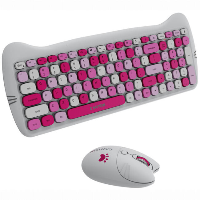 Клавіатура і миші - Комплект бездротовий Canyon HSET-W6 Kitty Edition Wireless Pink (CNS-HSETW6PK)#3