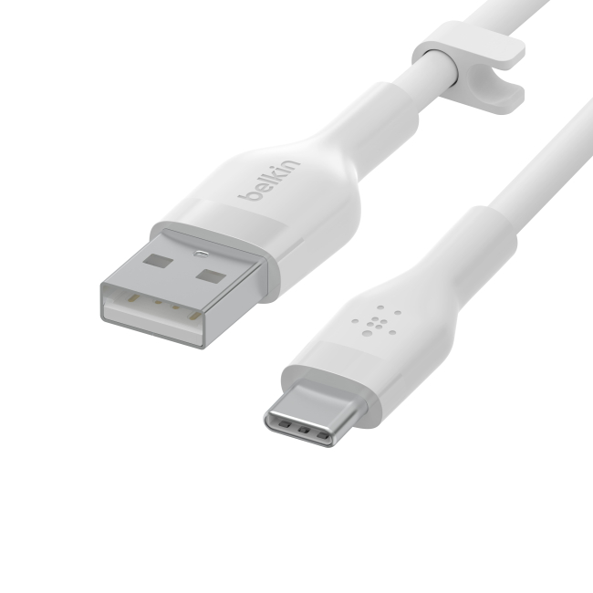 Павербанки - Кабель Belkin USB-A > USB-C заряджання/синхронізації Belkin 15Вт Type-C силіконовий з кліпсою білий (CAB008BT2MWH)#2