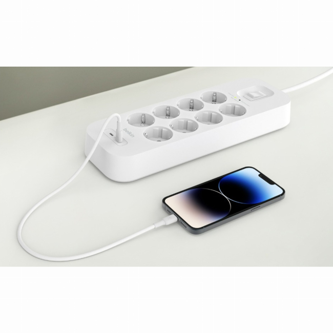 Павербанки - Подовжувач-фільтр мережевий Belkin 8хТип F 3x1 5мм кв 16А USB-C/USB-C 30Вт 2м білий (SRB004VF2M)#6