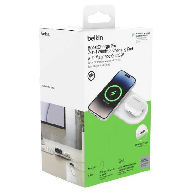 Павербанки - Зарядний пристрій бездротовий Belkin 15Вт Pad Qi2 2в1 білий (WIZ021VFWH)#3